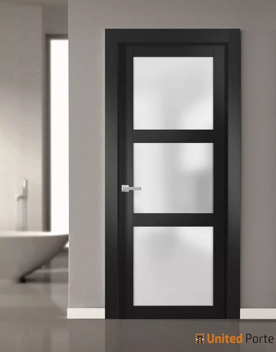 Solid French Door with Frosted Glass | Bathroom Bedroom Sturdy Doors | Lucia 2552