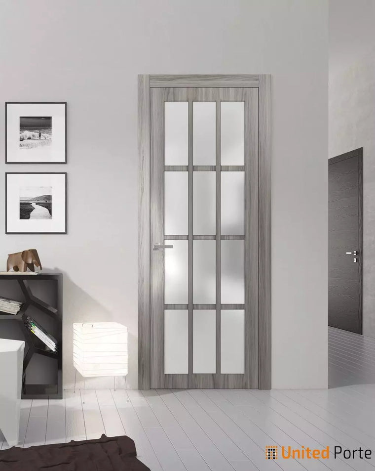 Solid French Door with 12 Lites Frosted Glass | Bathroom Bedroom Sturdy Doors | Felicia 3312