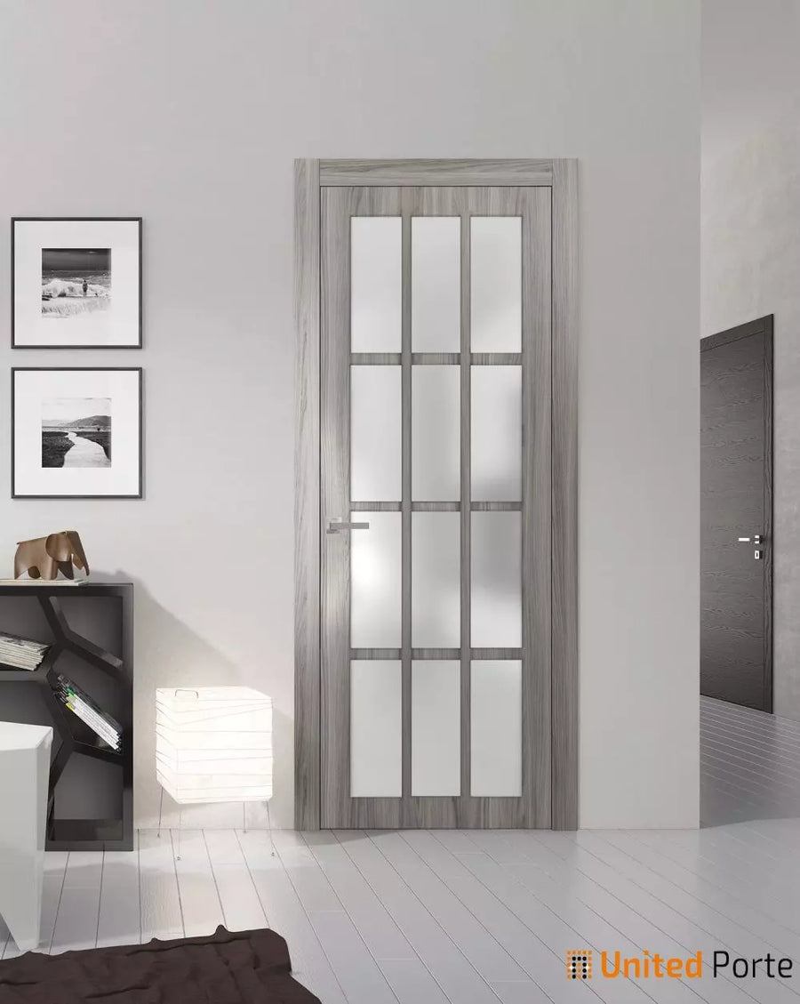 Solid French Door with 12 Lites Frosted Glass | Bathroom Bedroom Sturdy Doors | Felicia 3312