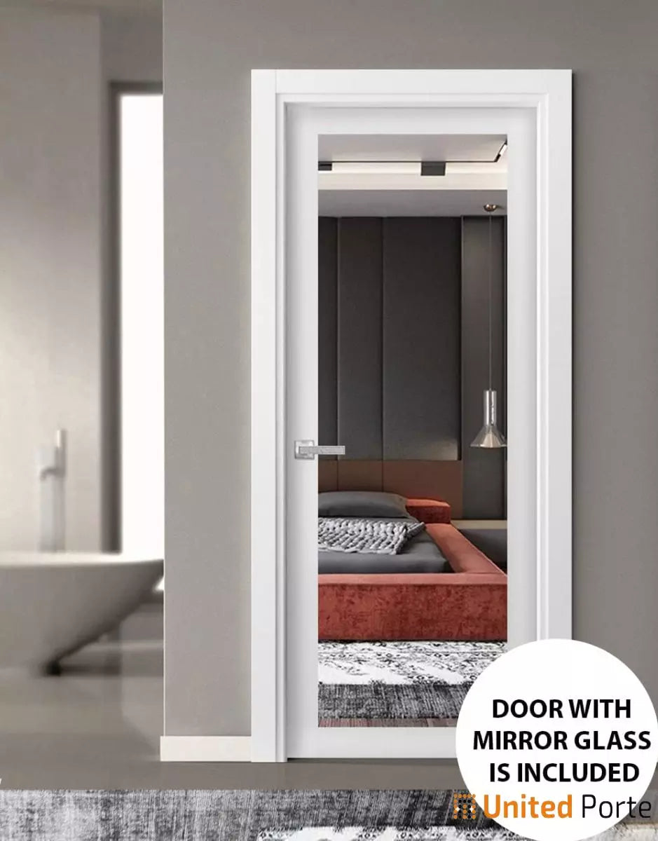 Solid Interior French Door with Mirror | Bathroom Bedroom Sturdy Doors | Lucia 1299