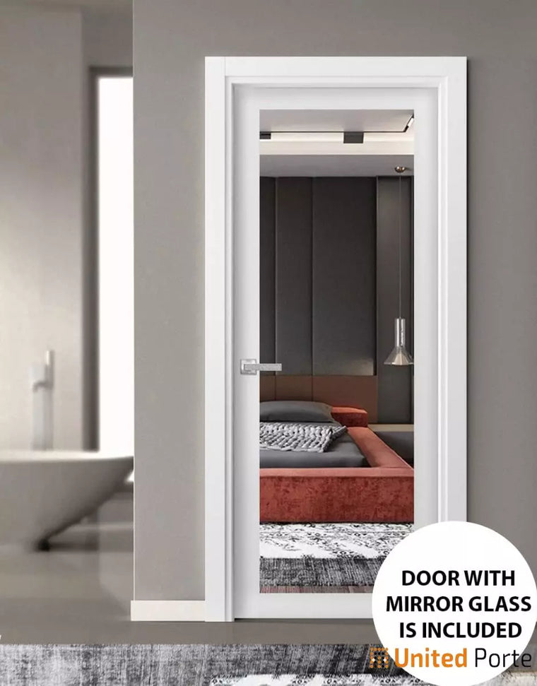 Solid Interior French Door with Mirror | Bathroom Bedroom Sturdy Doors | Lucia 1299