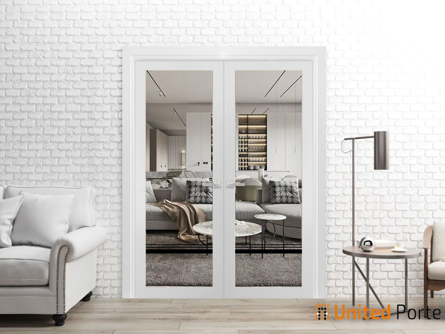 Solid French Door with Clear Glass | Bathroom Bedroom Sturdy Doors | Lucia 2666