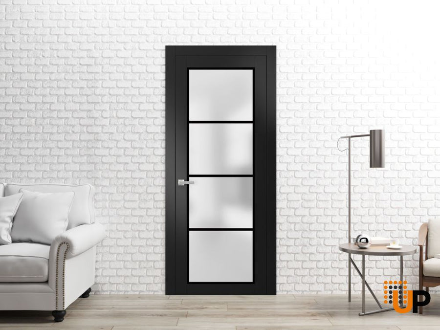 Solid French Door with Frosted Glass | Wood Solid Panel Frame Trims | Planum 2132