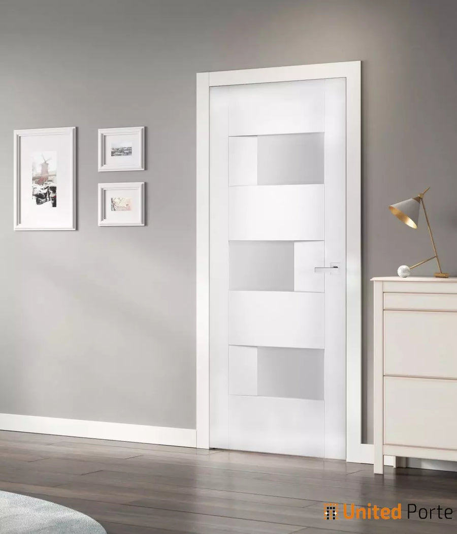 Solid French Modern Door with Opaque Glass | Closet Bedroom Modern Doors | White Silk | Sete 6933