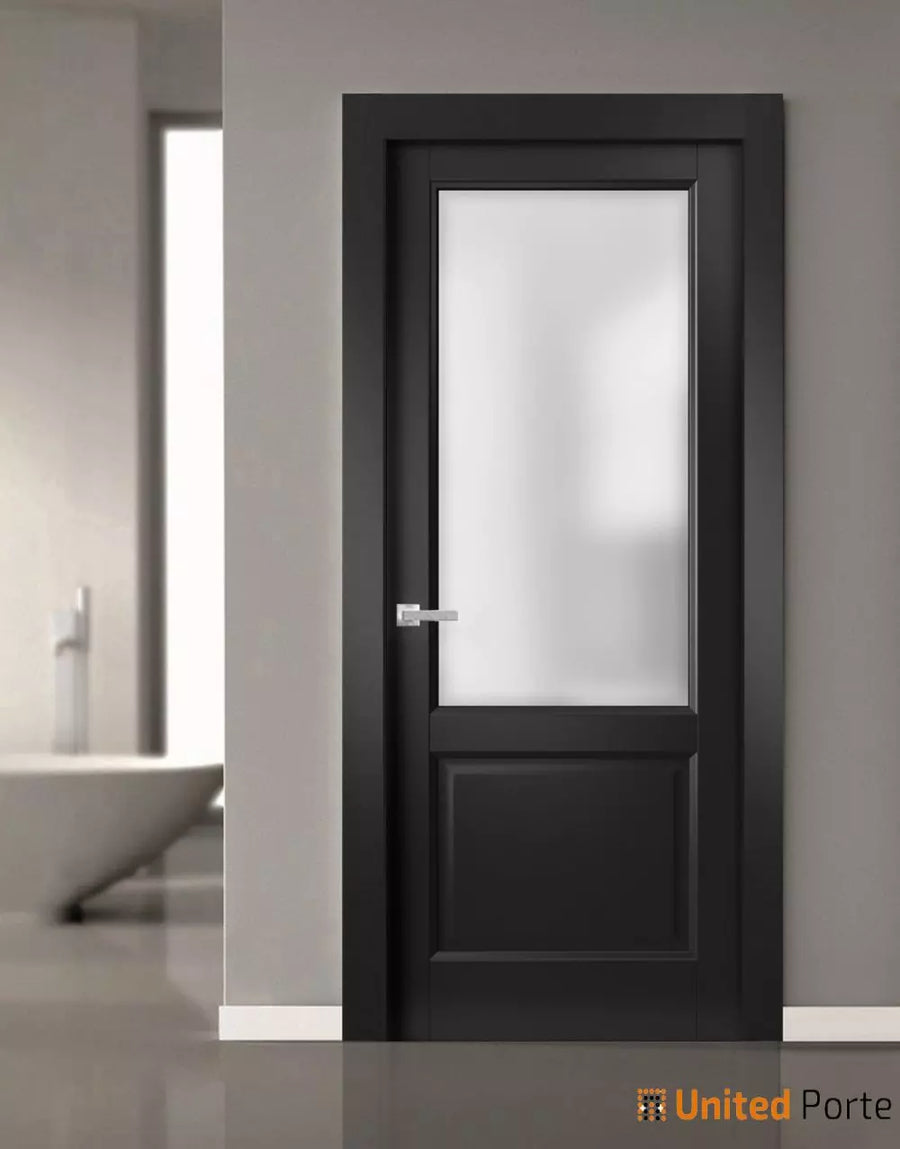 Solid Interior French Door with Frosted Glass | Bathroom Bedroom Sturdy Doors | Lucia 0022