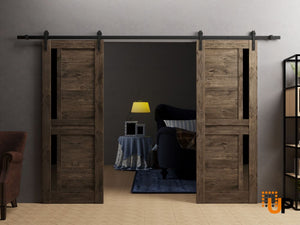 Sturdy Barn Door | Cognac Oak with Black Glass | Buy Doors Online