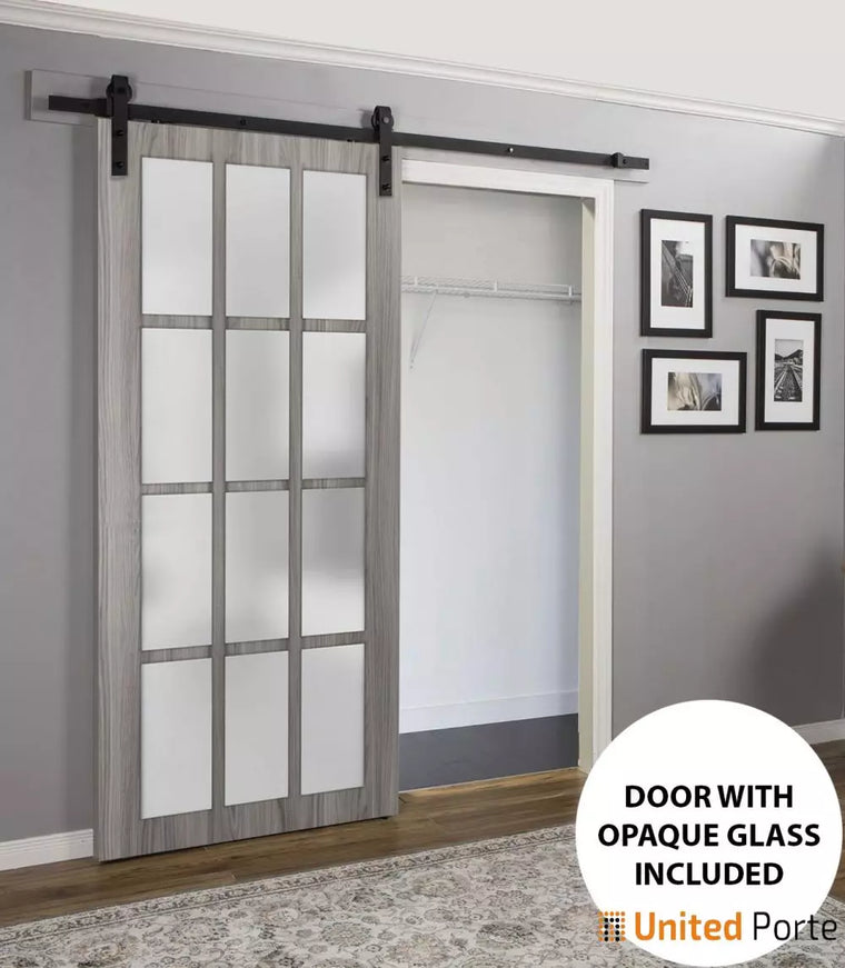 Sturdy Barn Door with 12 Lites Frosted Glass | Solid Panel Interior Doors | Felicia 3312