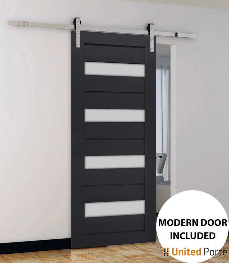 Sturdy Barn Door with Frosted Glass | Solid Panel Modern Interior Doors | Veregio 7455