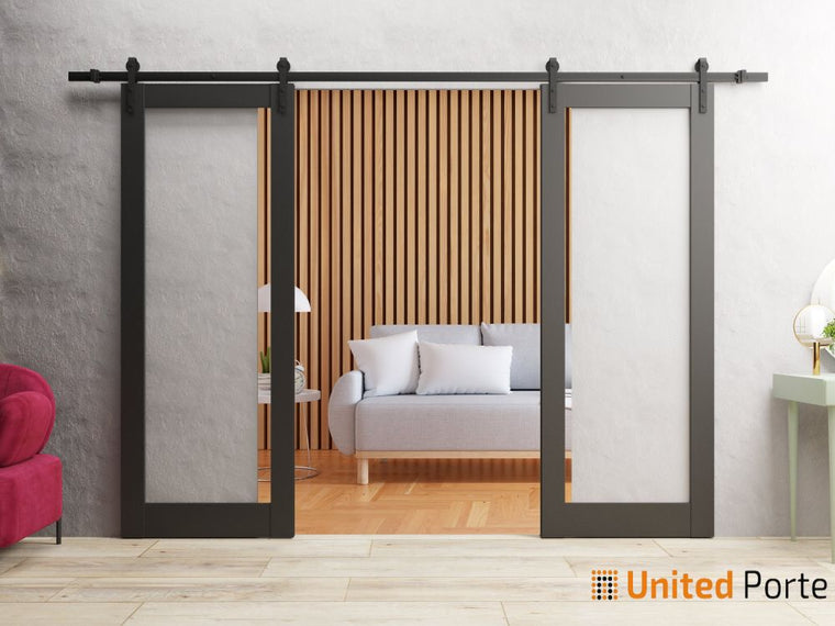 Sturdy Barn Door with Clear Glass | Modern Solid Panel Interior Doors | Lucia 2166