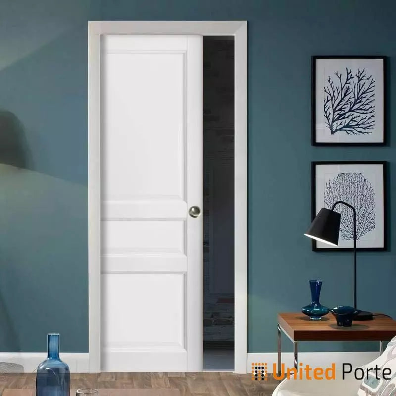 French Pocket Door with Decorative Panels | Solid Wood Interior Sliding Closet Sturdy Doors | Lucia 0031