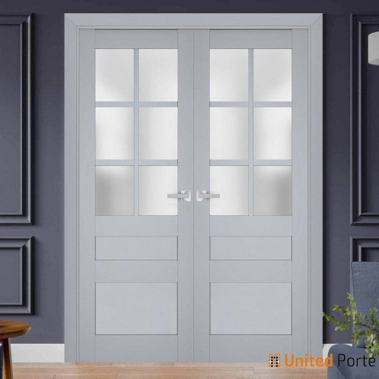 Interior Solid French Door with Frosted Glass | Bathroom Bedroom Sturdy Doors | Veregio 7339