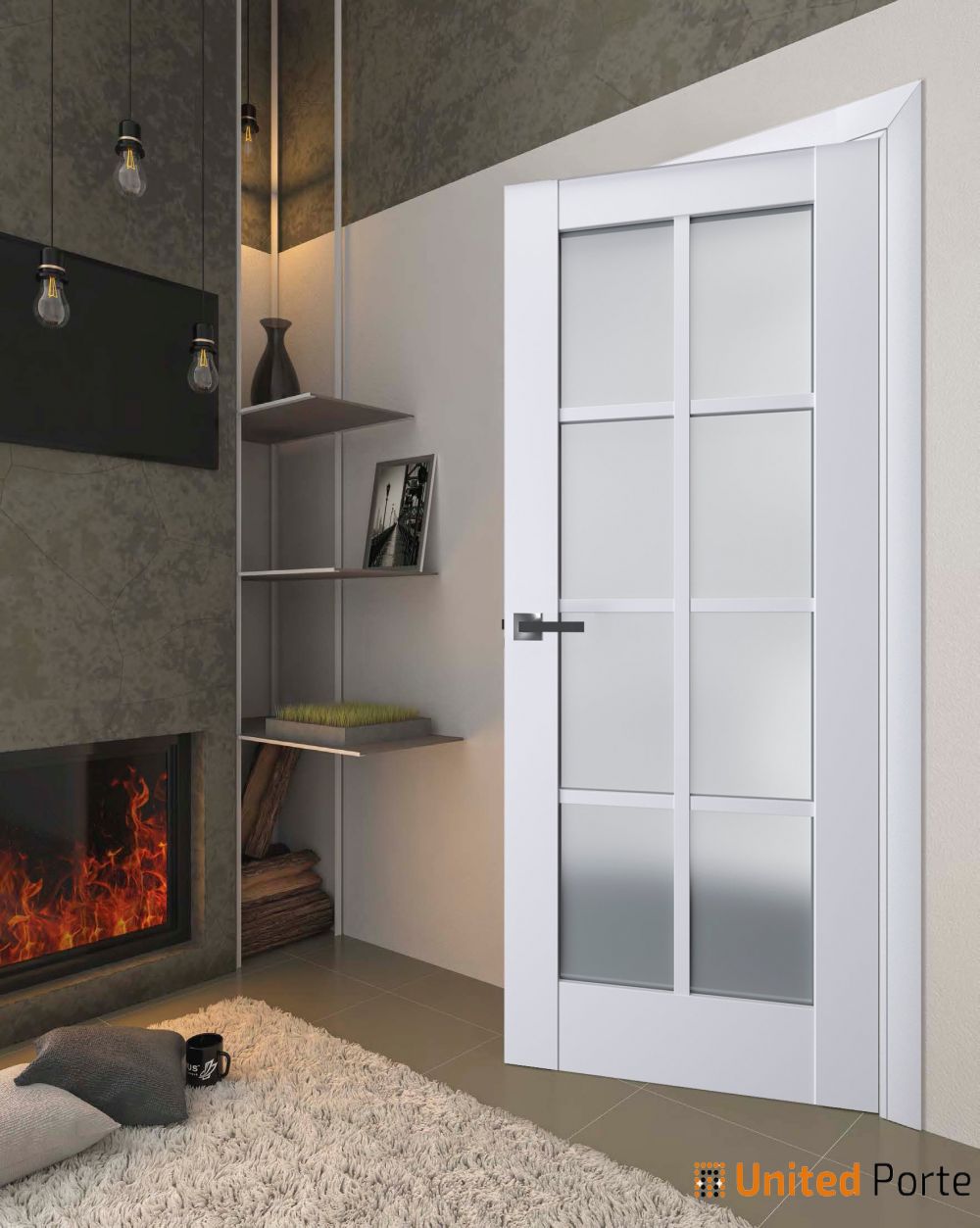 Interior Solid French Door with Frosted Glass | Bathroom Bedroom Sturdy Doors | Veregio 7412