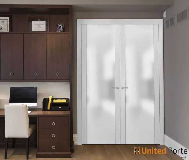 Modern Solid French Doors with Frosted Tempered Glass | Bathroom Bedroom Sturdy Doors | Planum 4114