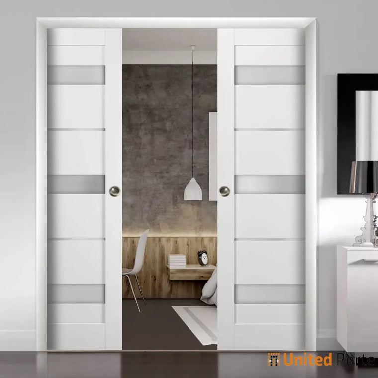 Panel Lite Pocket Door with Frosted Opaque Glass | Solid Wood Interior Sturdy Door | Quadro 4055