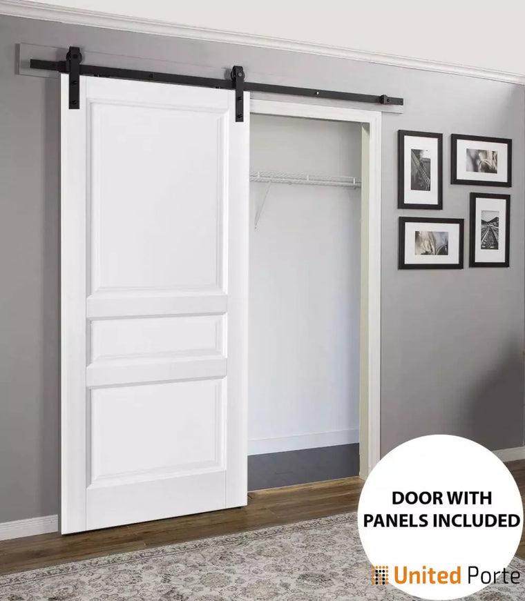Sliding Barn Door with Decorative Panels | 3 Paneled Shaker Wooden Solid Panel Interior Doors | Lucia 0031