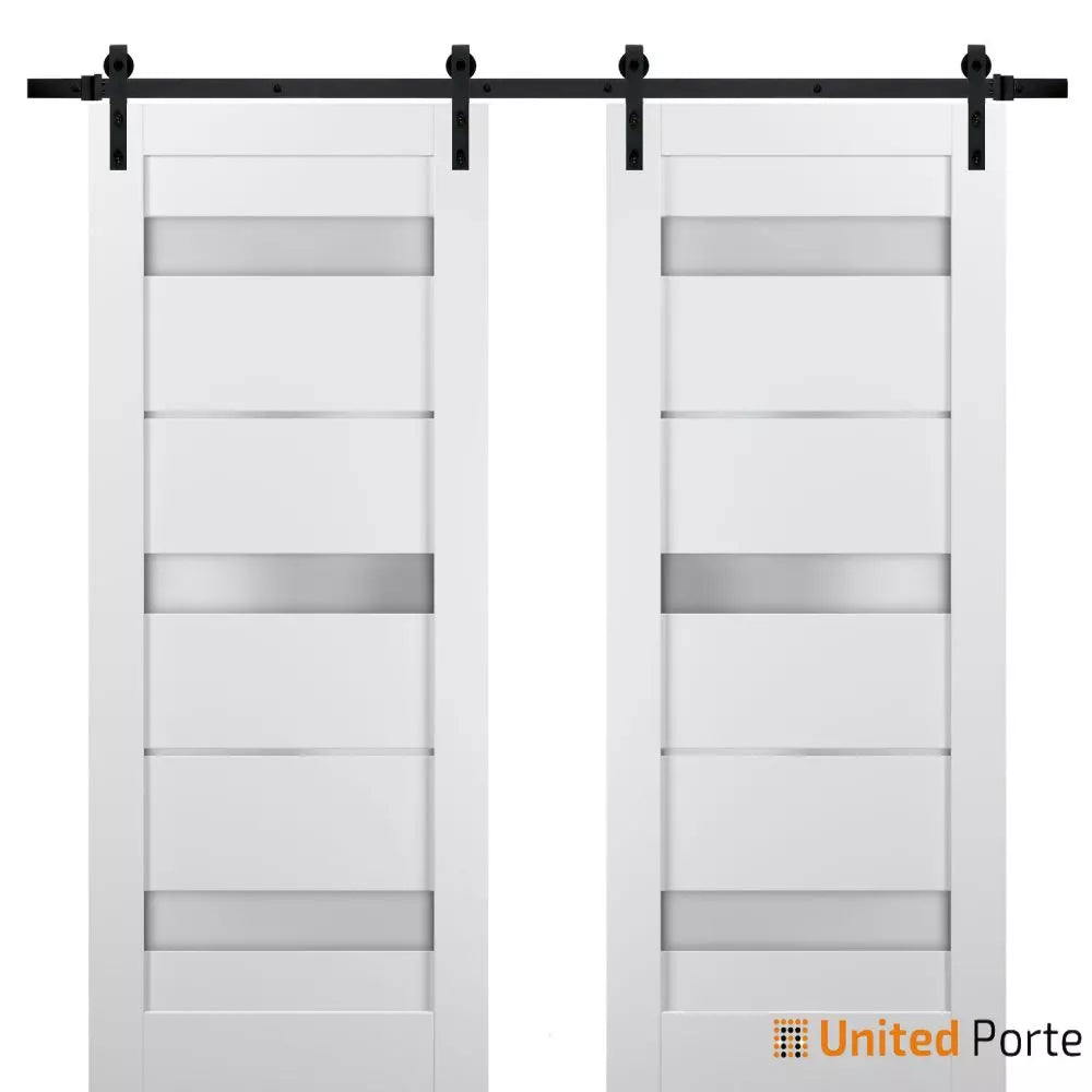 Sliding Barn Door with Frosted Opaque Glass Lite Wooden Solid Panel