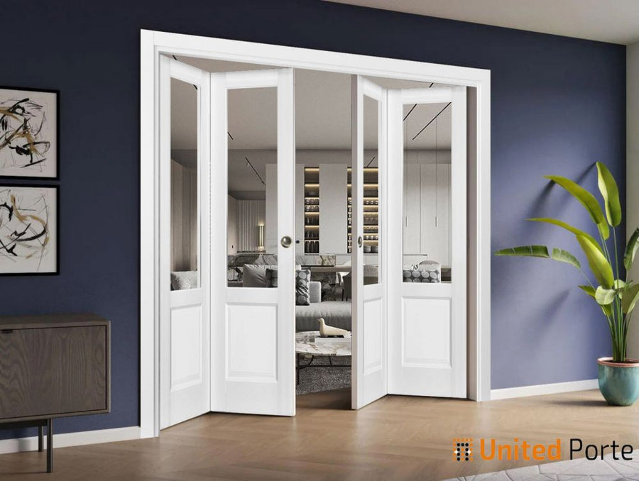 Sliding Closet Bi-fold Doors with Clear Glass | Wood Solid Bedroom Wardrobe Doors | Lucia 1533