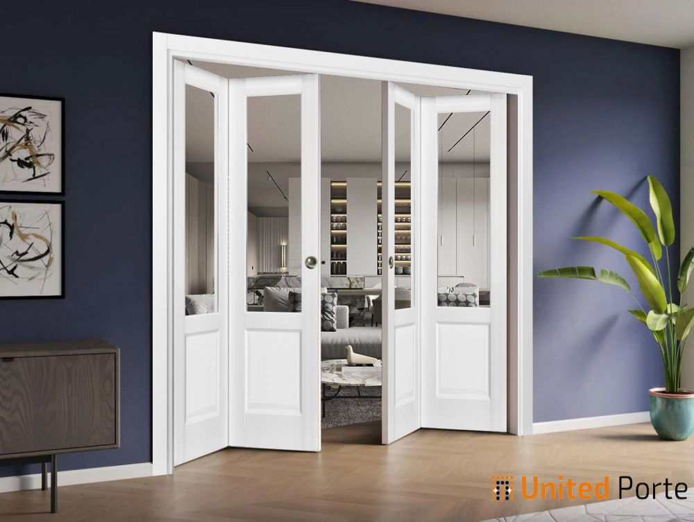 Sliding Closet Bifold Doors with Clear Glass Wood Solid Bedroom