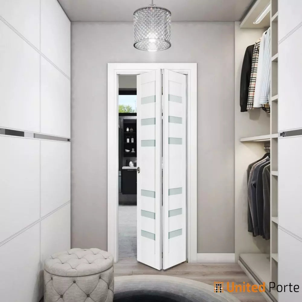 Sliding Closet Bi-fold Doors with Frosted Glass | Wood Solid Bedroom Wardrobe Doors | Quadro 4266