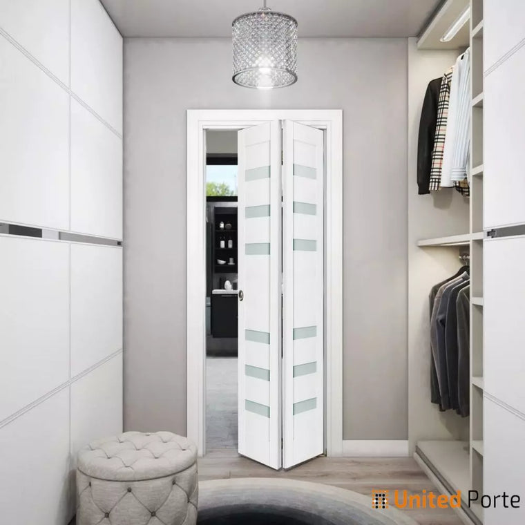 Sliding Closet Bi-fold Doors with Frosted Glass | Wood Solid Bedroom Wardrobe Doors | Quadro 4266