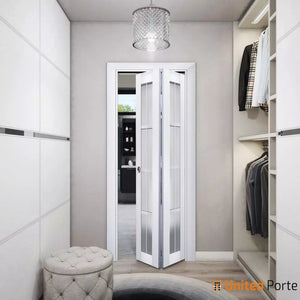 Sliding Closet Bi-fold Doors with Frosted Glass | Wood Solid Bedroom Wardrobe Doors | 7412