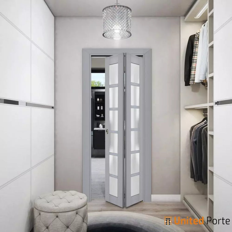 Sliding Closet Bi-fold Doors with Frosted Glass | Wood Solid Bedroom Wardrobe Doors | Veregio 7602