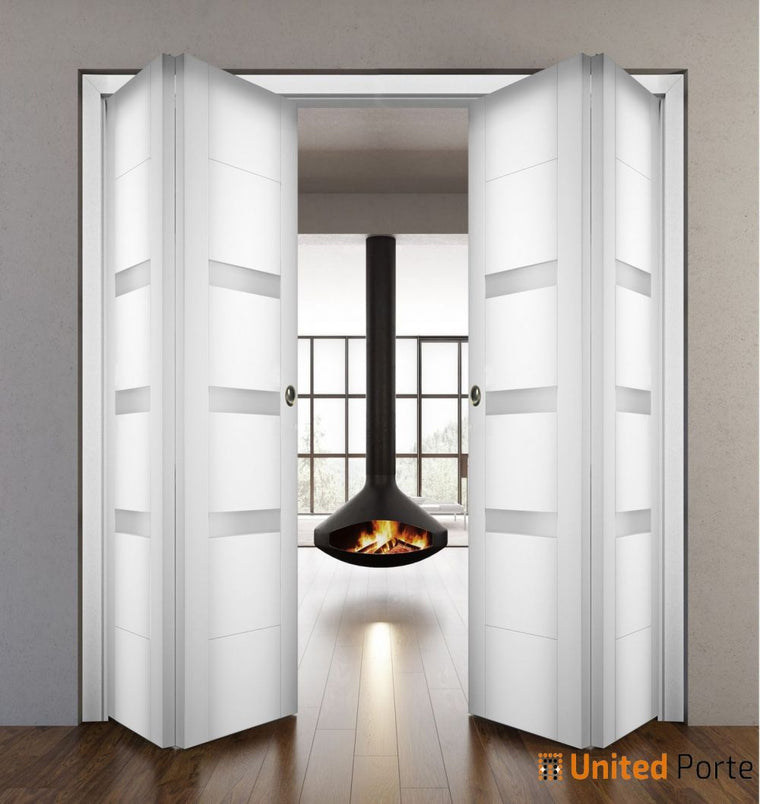 Sliding Closet Bi-fold Door with Frosted Opaque Glass | Wood Solid Bedroom Wardrobe Doors | Sete 6900