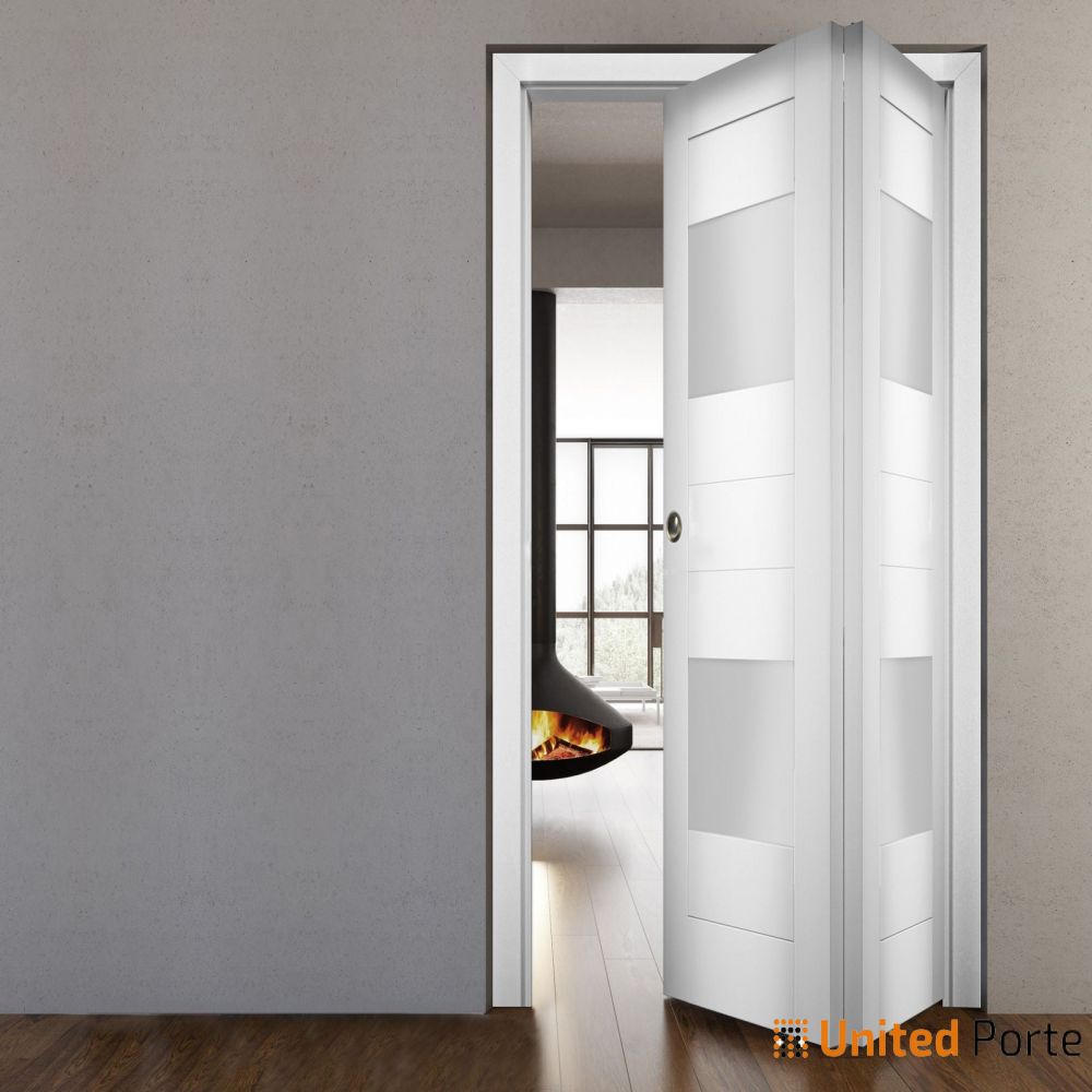 Sliding Closet Bifold Doors with Opaque Glass Wood Solid Bedroom
