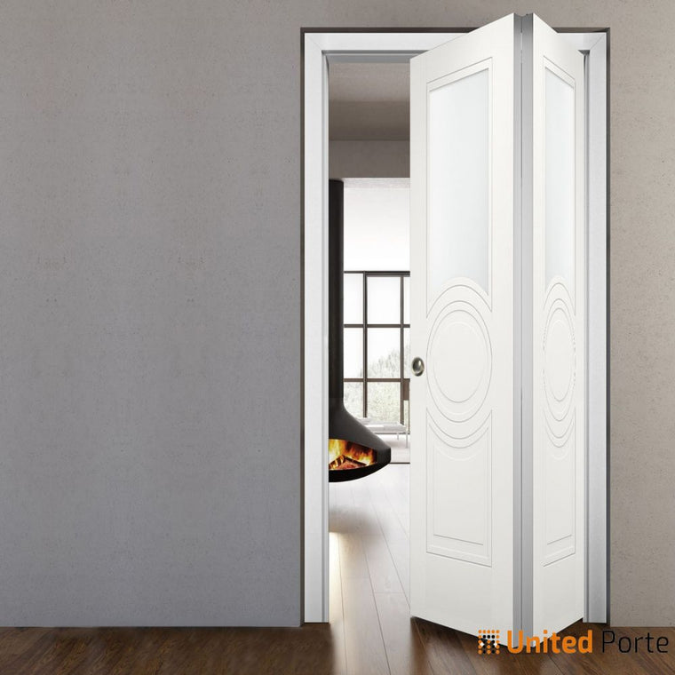 Sliding Closet Bi-fold Doors with Opaque Glass | Wood Solid Bedroom Wardrobe Doors | Mela 7012