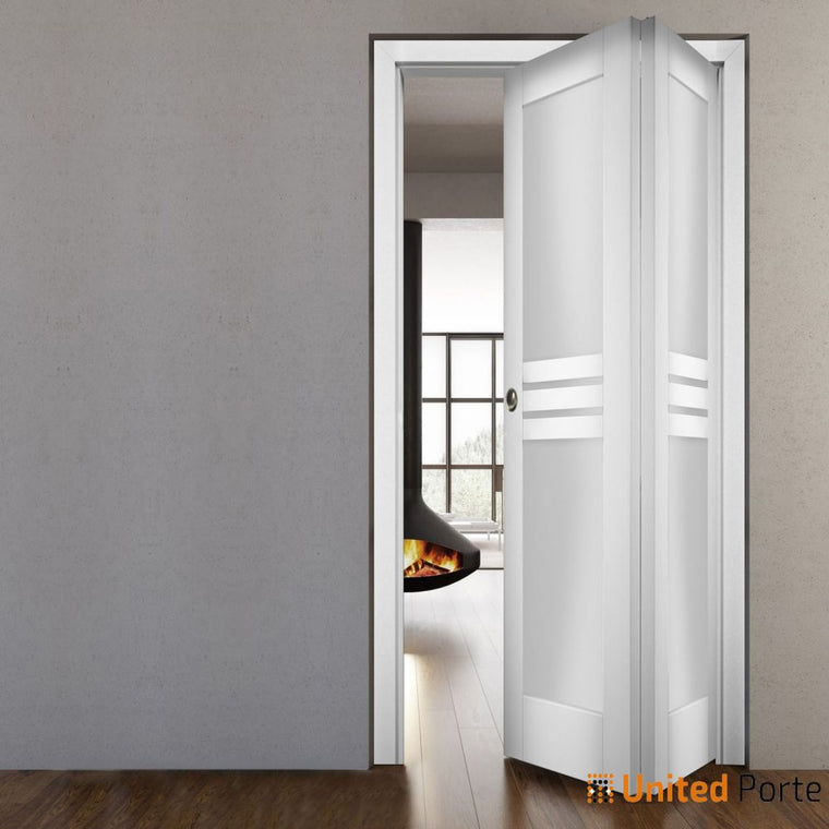 Sliding Closet Bi-fold Doors with Opaque Glass | Wood Solid Bedroom Wardrobe Doors | Mela 7222