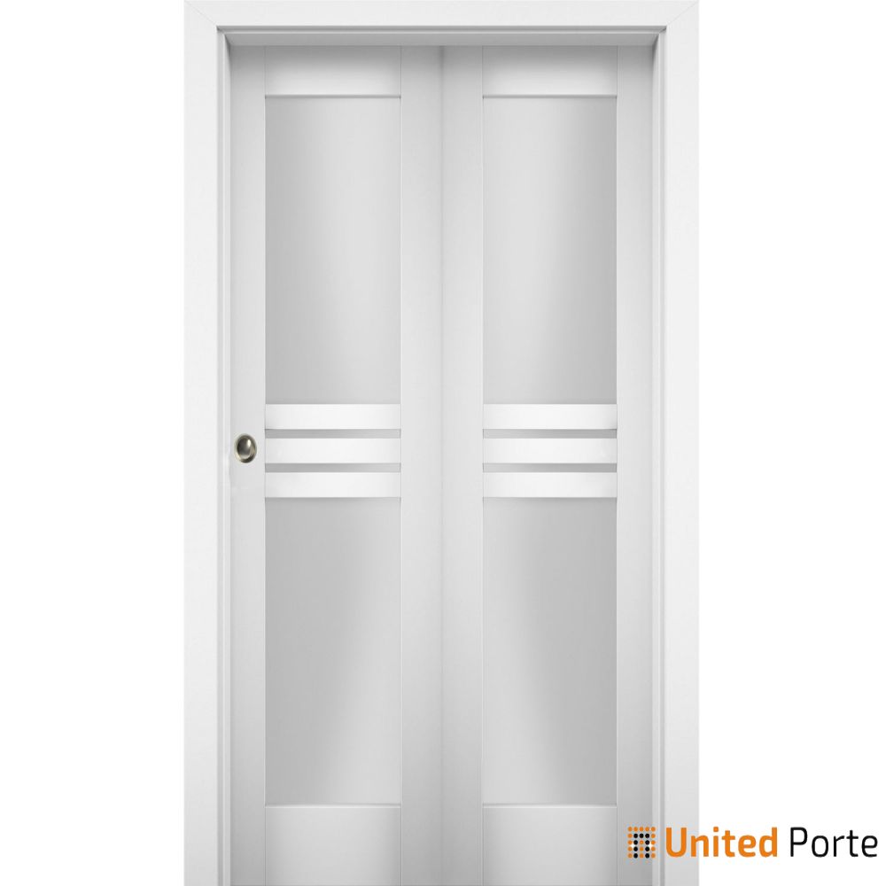 Sliding Closet Bifold Doors with Opaque Glass Wood Solid Bedroom