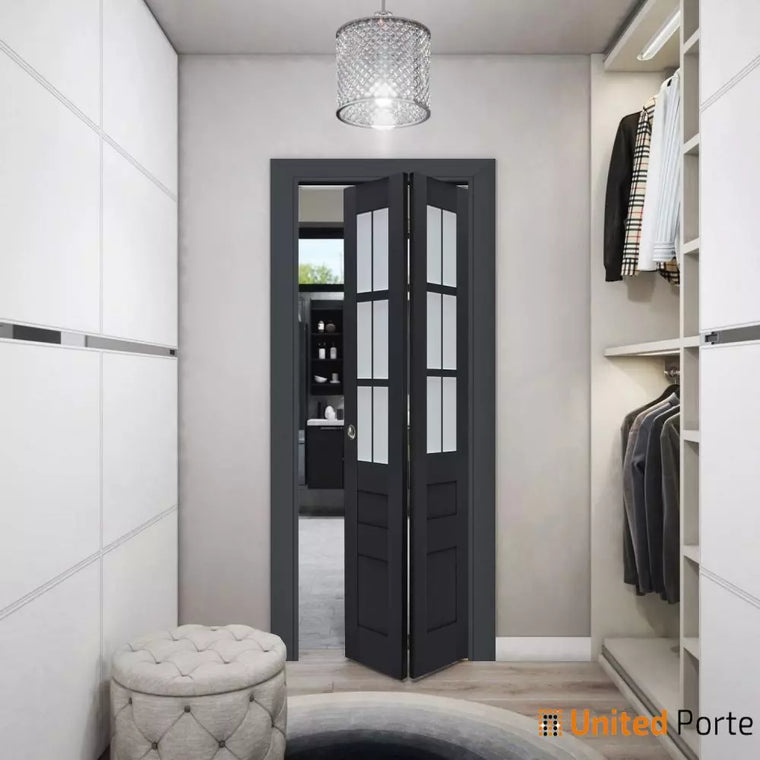 Sliding Closet Bi-fold Doors with Frosted Glass | Wood Solid Bedroom Wardrobe Doors | Veregio 7339