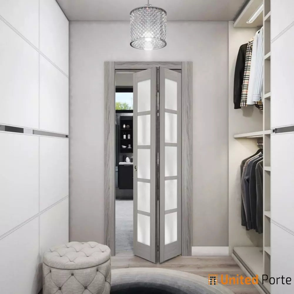 Sliding Closet Bi-Fold Doors with Frosted Opaque Glass | Solid Panel Interior Doors | Quadro 4002