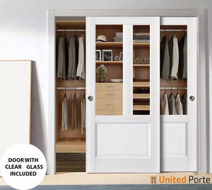 Sliding Closet Bypass Doors with Clear Glass | Wood Solid Bedroom Wardrobe Doors | Buy Doors Online
