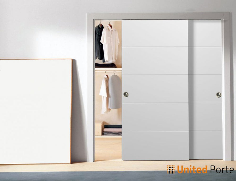 Sliding Closet Bypass Doors with Decorative Panels | Wood Solid Bedroom Wardrobe Doors | Planum 0770