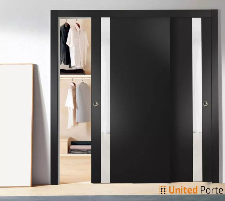 Sliding Closet Bypass Door with Frosted Glass | Wood Solid Bedroom Wardrobe Doors | Planum 0440