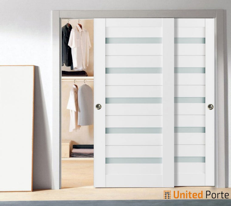 Sliding Closet Bypass Door with Frosted Glass | Wood Solid Bedroom Wardrobe Doors | Quadro 4445