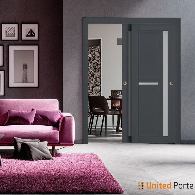 Sliding Closet Bypass Doors with Frosted Glass | Wood Solid Bedroom Wardrobe Doors | Veregio 7288