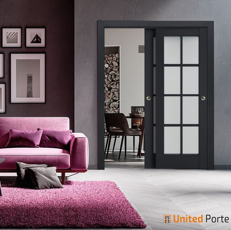 Sliding Closet Bypass Doors with Frosted Glass | Wood Solid Bedroom Wardrobe Doors | Veregio 7412