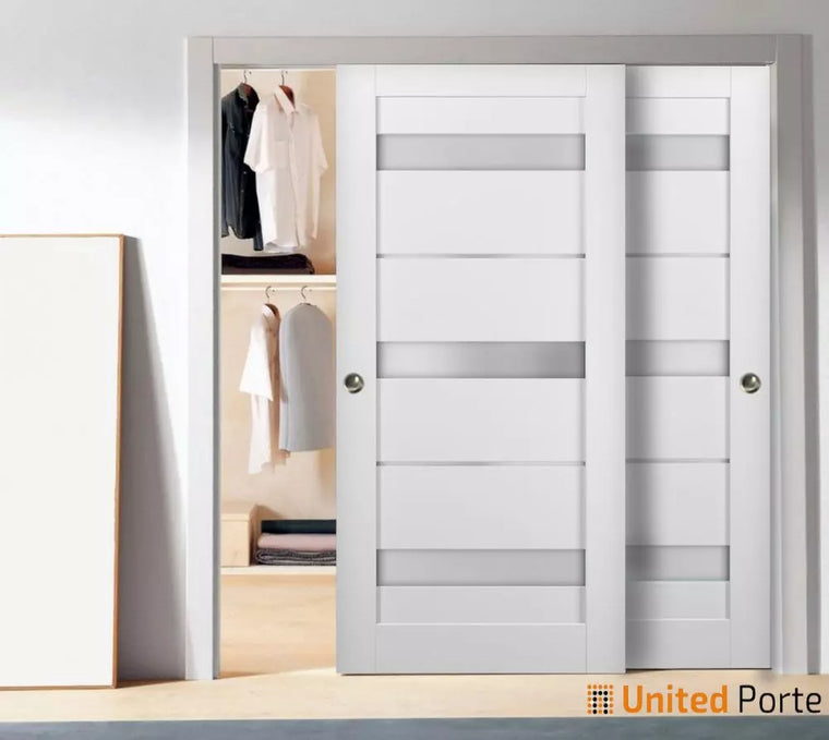 Sliding Closet Bypass Doors with Frosted Opaque Glass | Kitchen Lite Wooden Solid Bedroom Wardrobe Doors | Quadro 4055