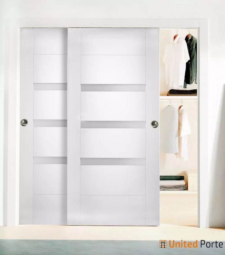 Sliding Closet Bypass Door with Frosted Opaque Glass | Wood Solid Bedroom Wardrobe Doors | Sete 6900