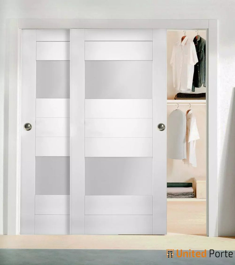 Sliding Closet Bypass Door with Opaque Glass | Wood Solid Bedroom Wardrobe Doors | Sete 6222
