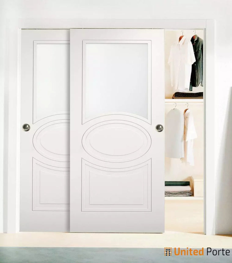 Sliding Closet Bypass Doors with Opaque Glass | Wood Solid Bedroom Wardrobe Doors | Mela 7012