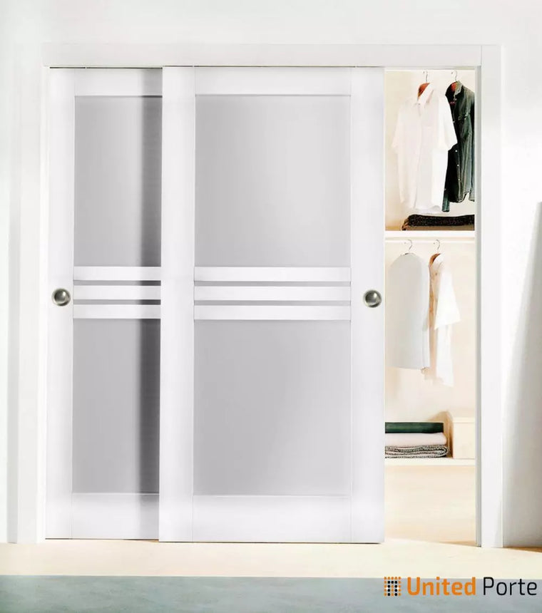 Sliding Closet Bypass Door with Opaque Glass | Wood Solid Bedroom Wardrobe Doors | Mela 7222