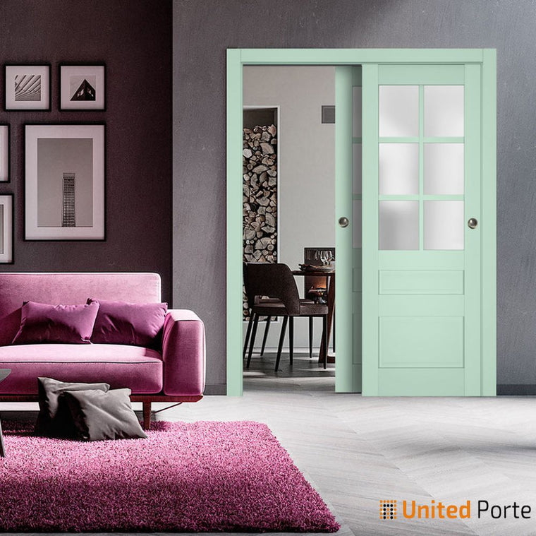 Sliding Closet Bypass Doors with Frosted Glass | Wood Solid Bedroom Wardrobe Doors | Veregio 7339