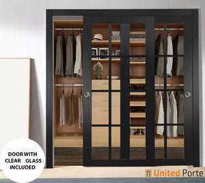 Sliding Closet French Bypass Door with Clear Glass | Wood Solid Bedroom Wardrobe Doors | Buy Doors Online