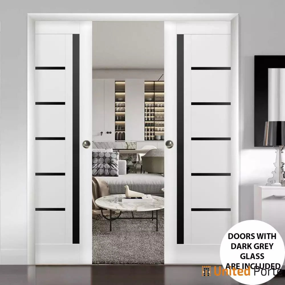 Sliding French Pocket Door with Black Glass | Wood Interior Bedroom Sturdy Doors | Quadro 4588
