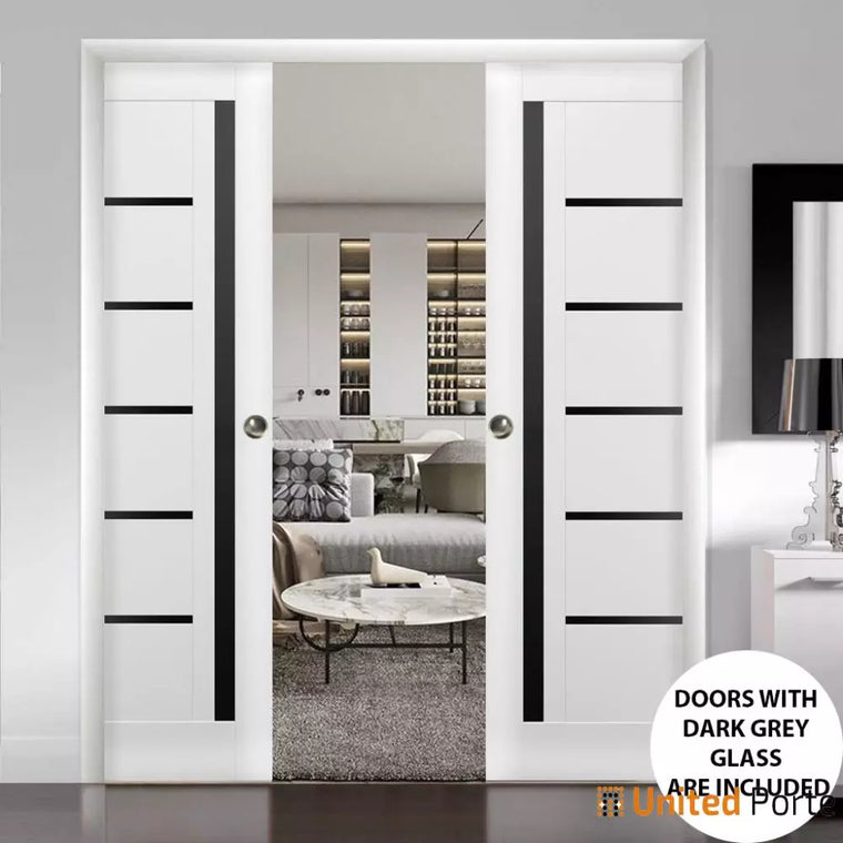Sliding French Pocket Door with Black Glass | Wood Interior Bedroom Sturdy Doors | Quadro 4588