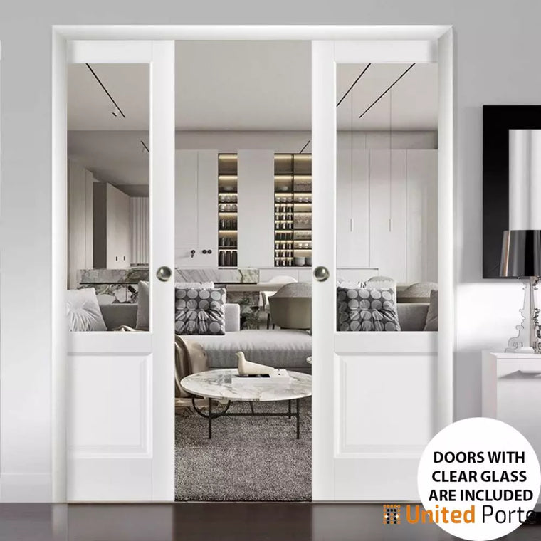 Sliding French Pocket Door with Clear Glass | Solid Wood Interior Bedroom Sturdy Doors | Lucia 1533