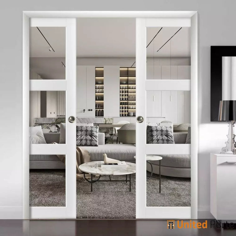 Sliding French Pocket Door with Clear Glass | Solid Wood Interior Bedroom Sturdy Doors | Lucia 2555